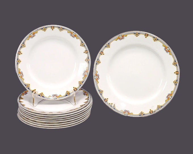 Ten antique J&G Meakin MEK170 plates of nine dessert and one salad. Sol Sunshine Ironstone made in England. Flaws (see below).