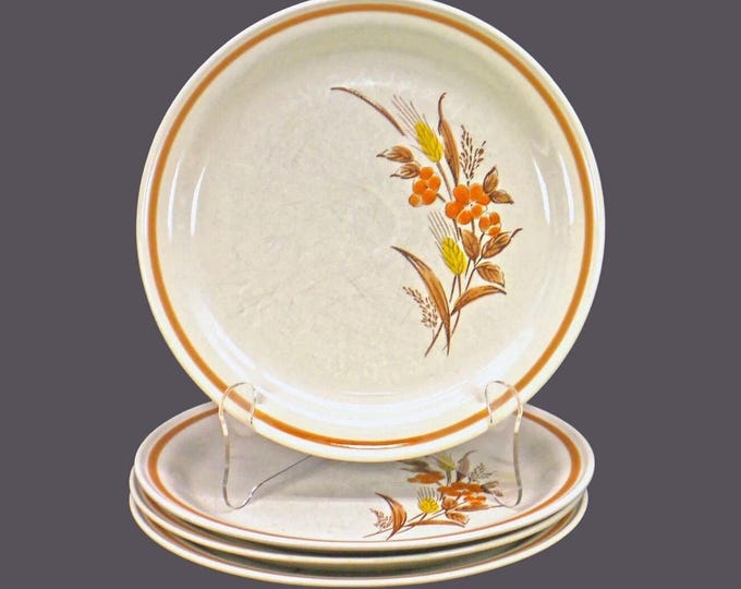 Four Imperial Stoneware Wheat large dinner plates made in Japan.