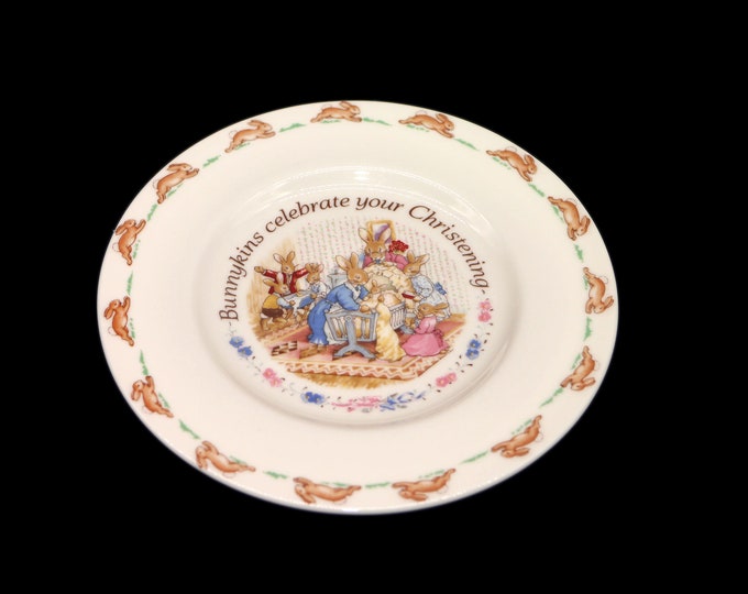 Vintage Royal Doulton Bunnykins Baby Christening 8" plate. Bunnykins Celebrate Your Christening. Made in England.