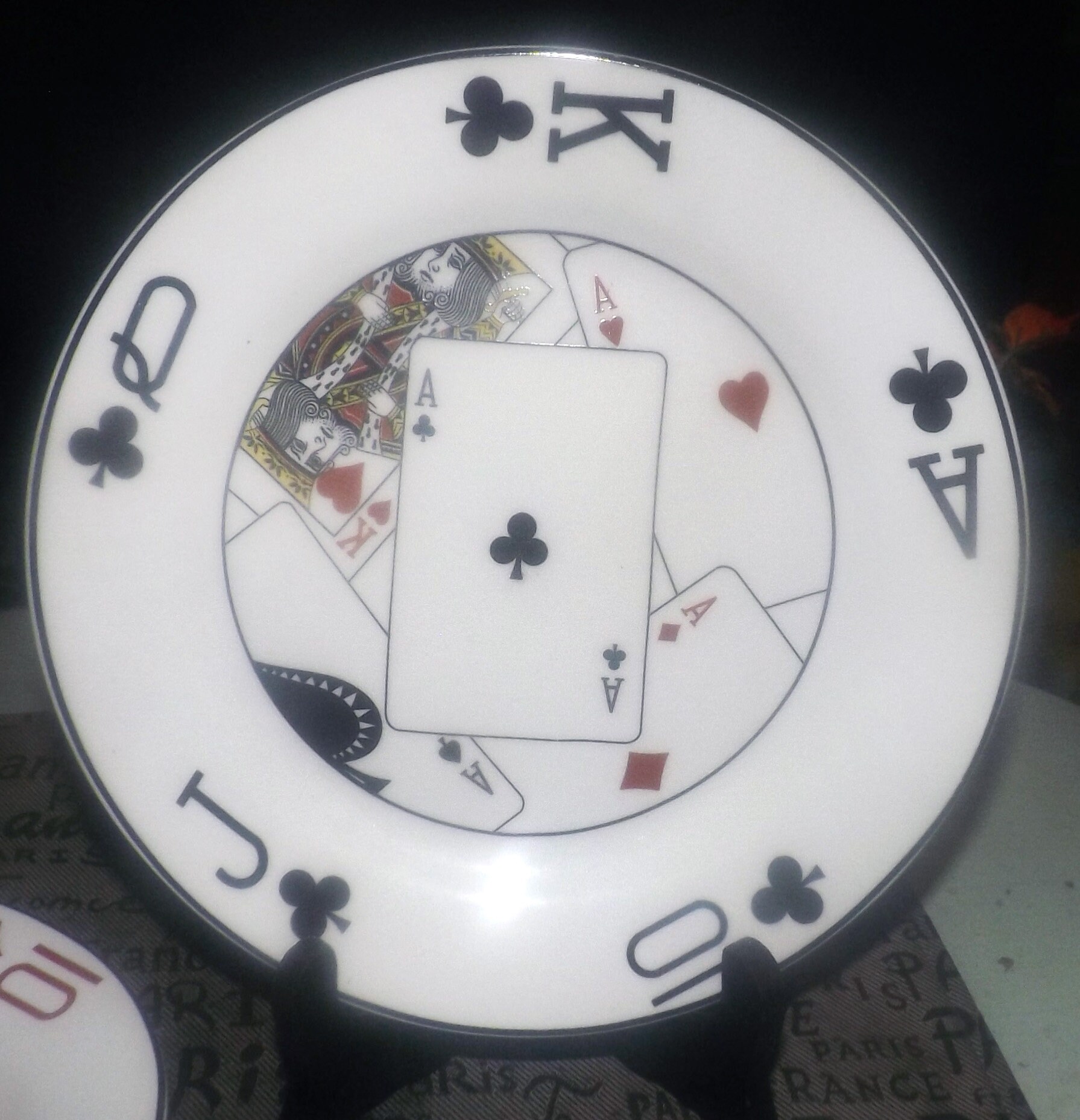 Set of four fourcard suit salad or snack plates by Gryphonware. One