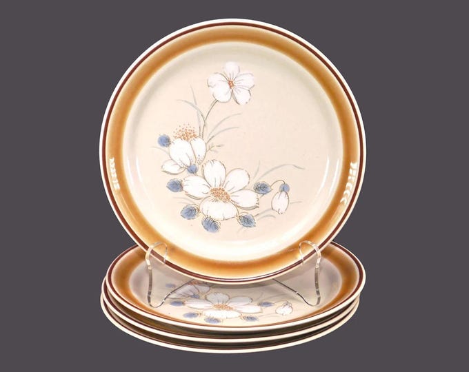 Four Hearthside Water Colors Dawn stoneware salad plates made in Japan.