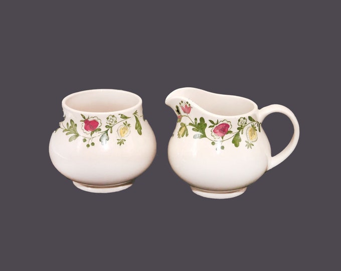 Johnson Brothers Gretchen Green creamer and open sugar bowl set. Old Granite ironstone made in England.