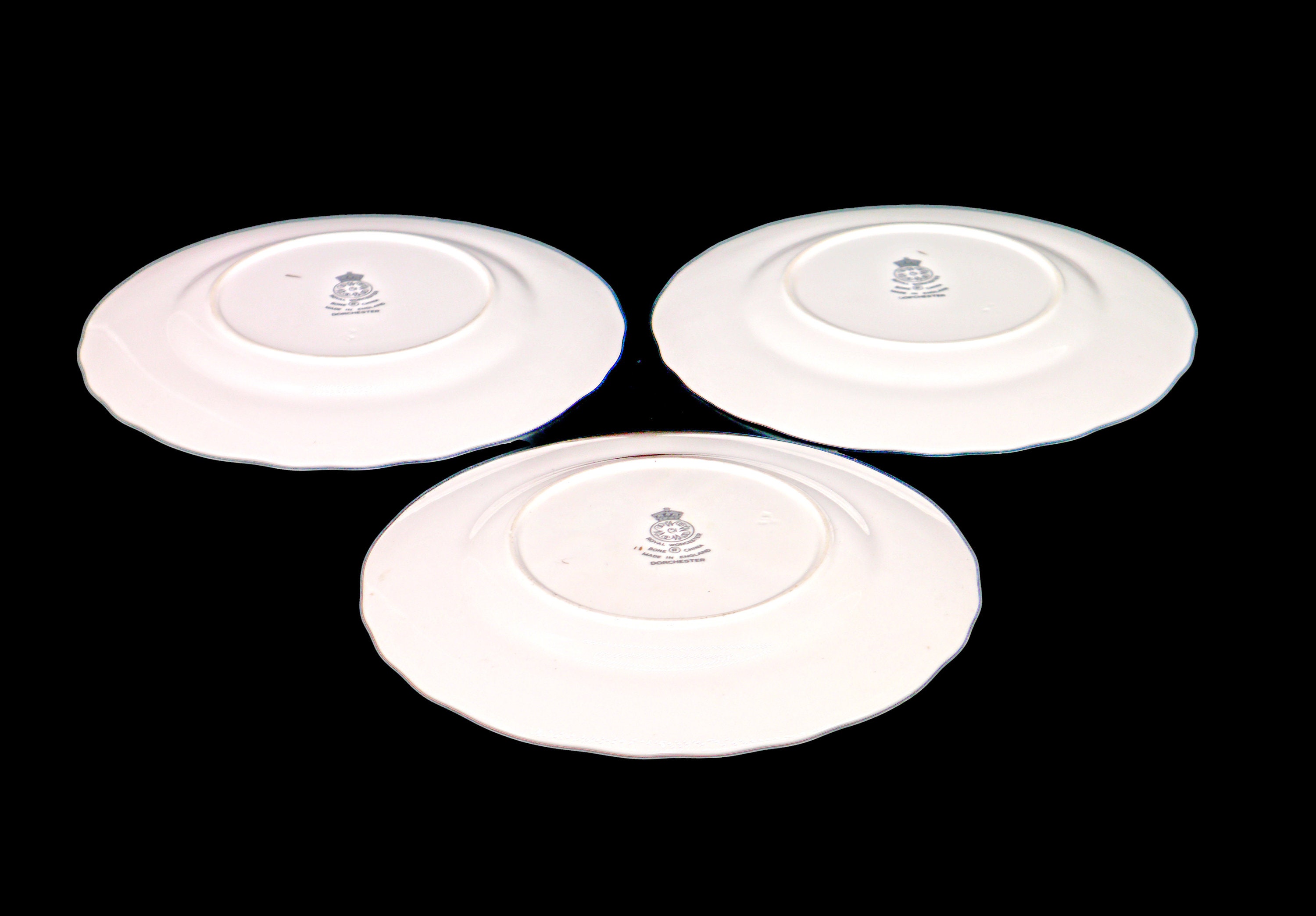 Three Royal Worcester Dorchester Z2637 salad plates. Bone china made in England.