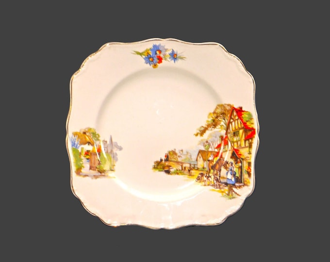 J&G Meakin Old Days Scenes square salad plate made in England.