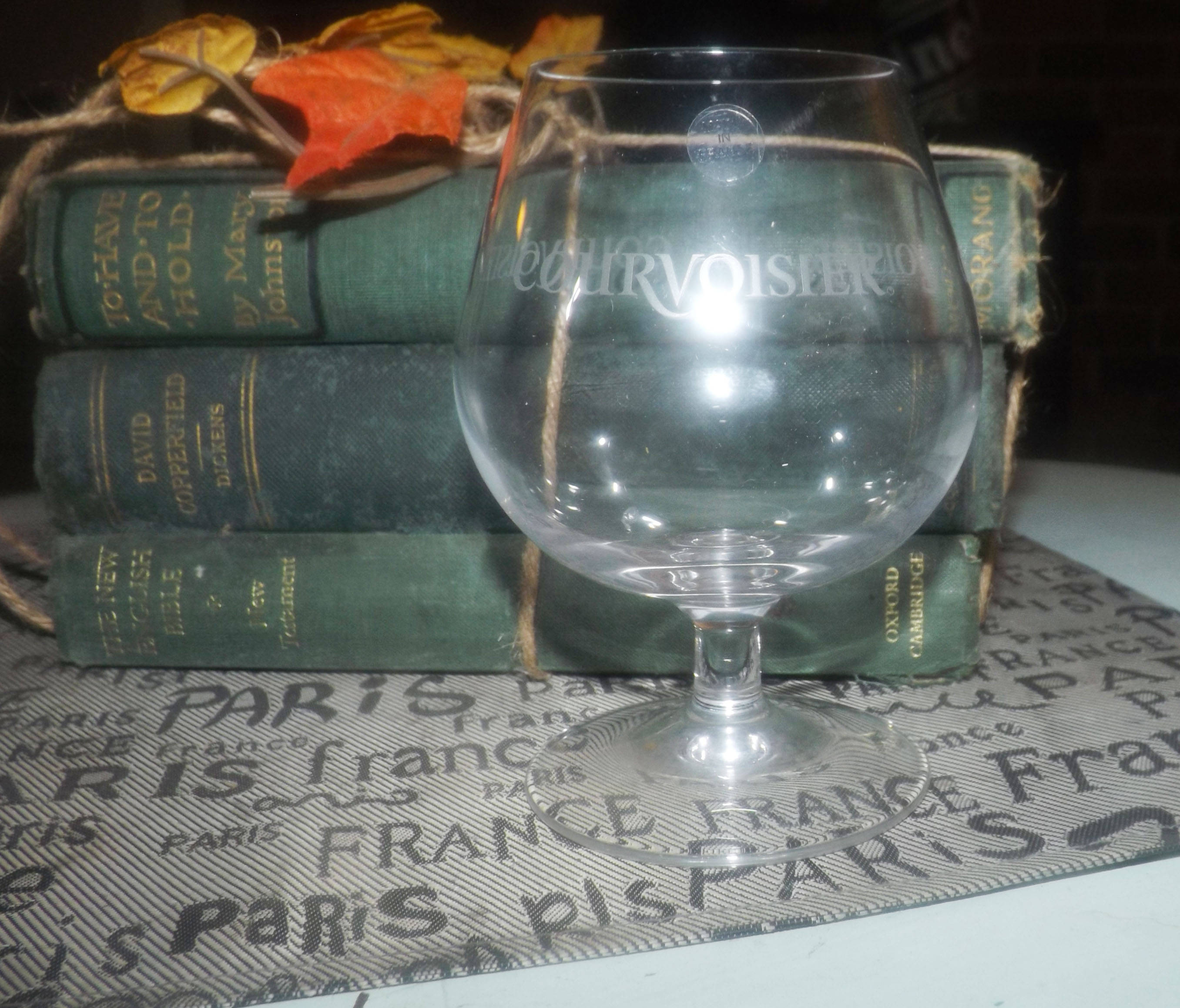 Vintage Courvoisier brandy cognac snifter. Etchedglass art. Made in