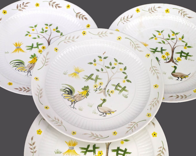 Four William Adams Good Morning Rooster salad plates. Micratex Real English Ironstone made in England. Flaw (see below).