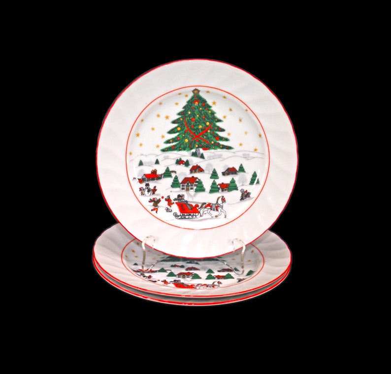 Three Kopin Christmas Pleasure Salad Plates With Red Trim. - Etsy Canada