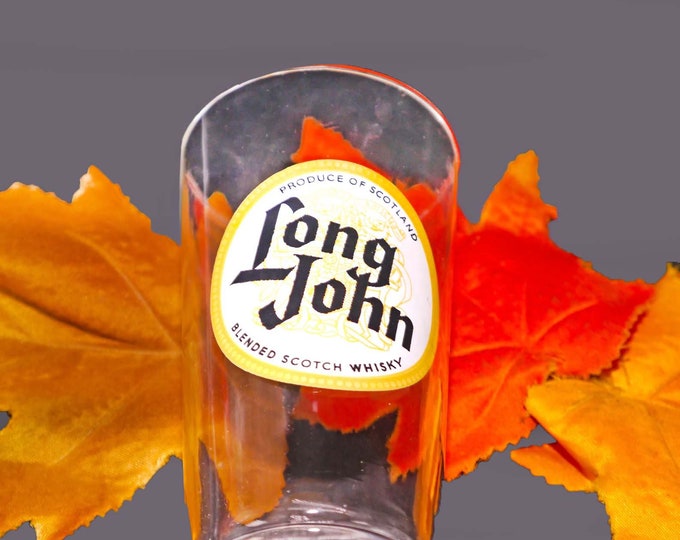 Long John Scotch Whisky small tumbler glass. Etched-glass branding.