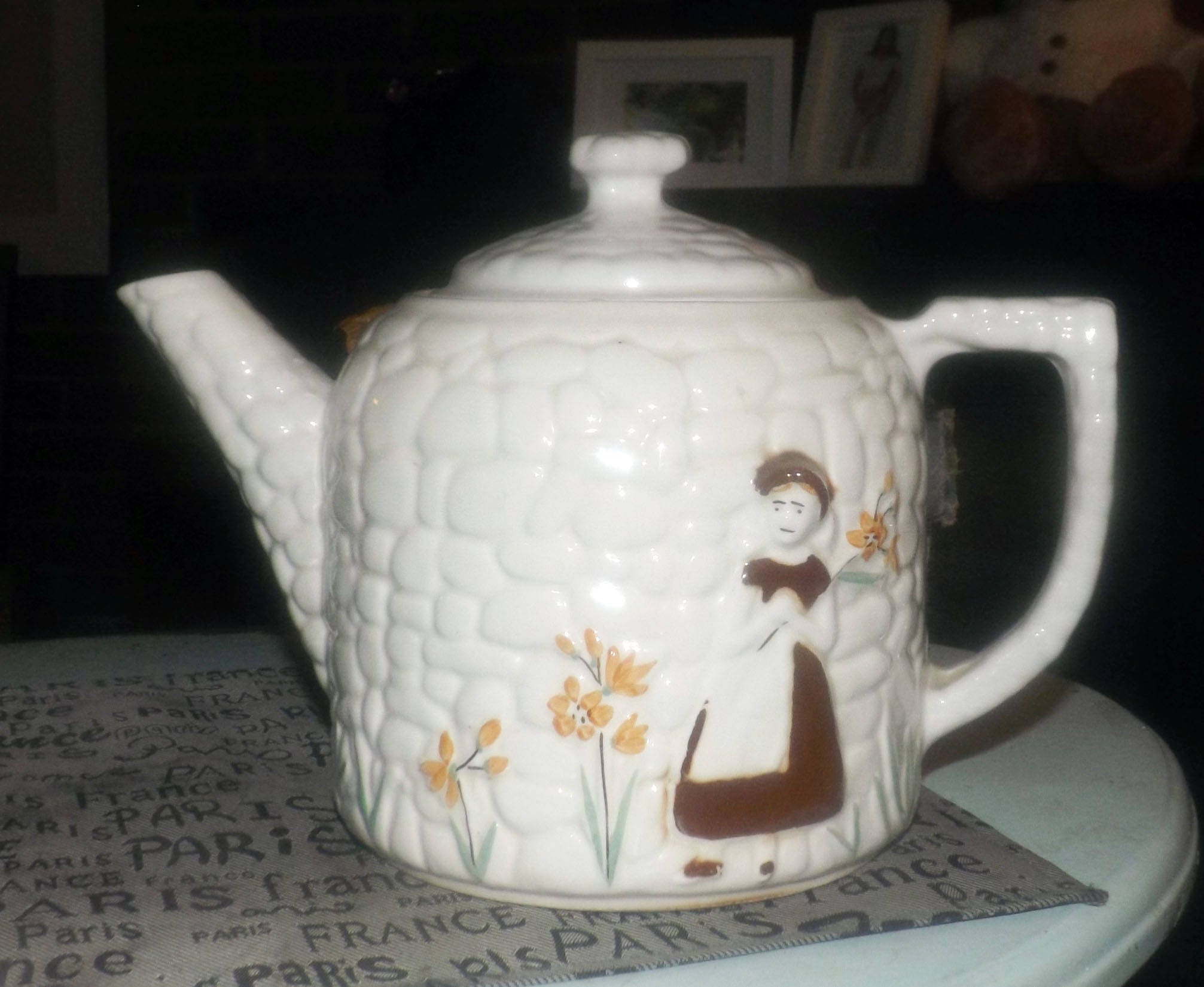 Early midcentury Porcelier Cobblestone handdecorated teapot made in