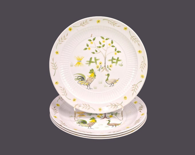 Four William Adams Good Morning Rooster salad plates. Micratex Real English Ironstone made in England. Flaw (see below).