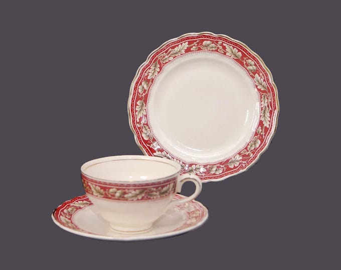 Grindley Oakland trio cup and saucer set, tea plate. Royal Petal Marlborough ironstone made in England. Minor flaw (see below).