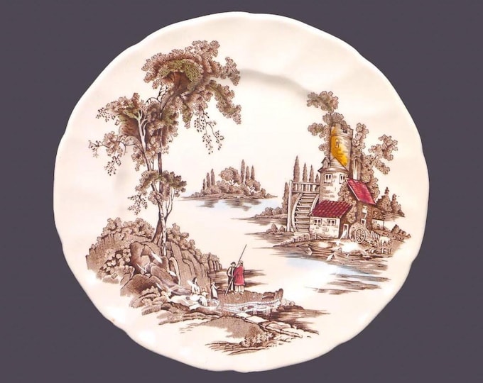 Johnson Brothers The Old Mill Brown Multicolor dessert plate made in England. Sold individually.