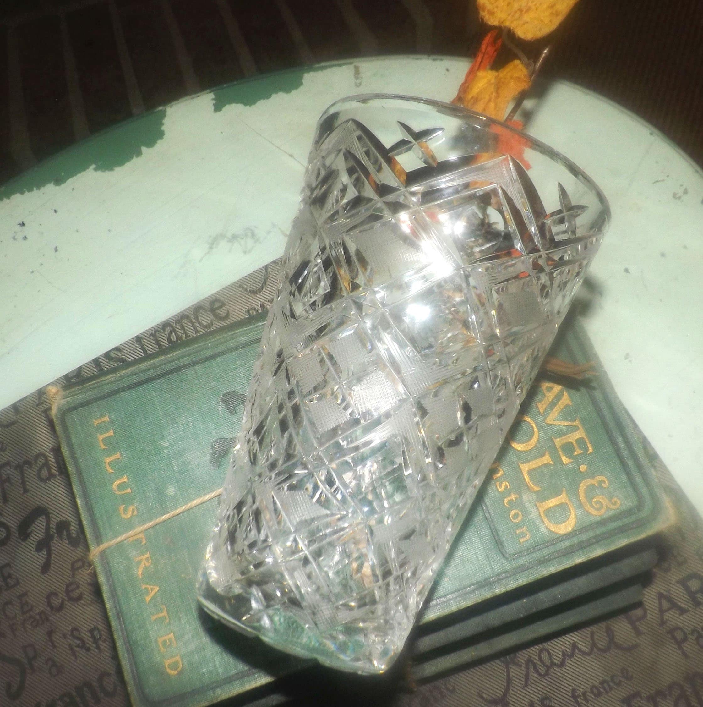 Vintage heavy diamondcut lead crystal flower vase.