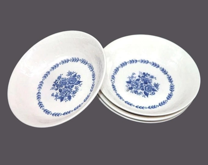 Four Mayfair Royal Florence blue-and-white fruit nappies, dessert bowls made in Japan.