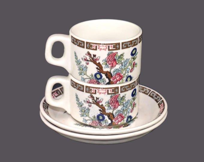 Pair of Steelite Royal Doulton Indian Tree espresso sets | demitasse sets. Vintage Hotelware made in England.