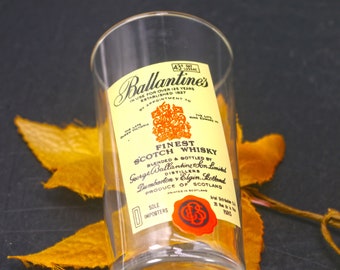 Vintage Ballantine's Finest Scotch Whisky small tumbler glass. Etched-glass branding.