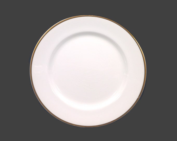 Johnson Brothers JB570 dinner plate. Gold trim, black pen line. Pareek Ironstone made in England. Sold individually.