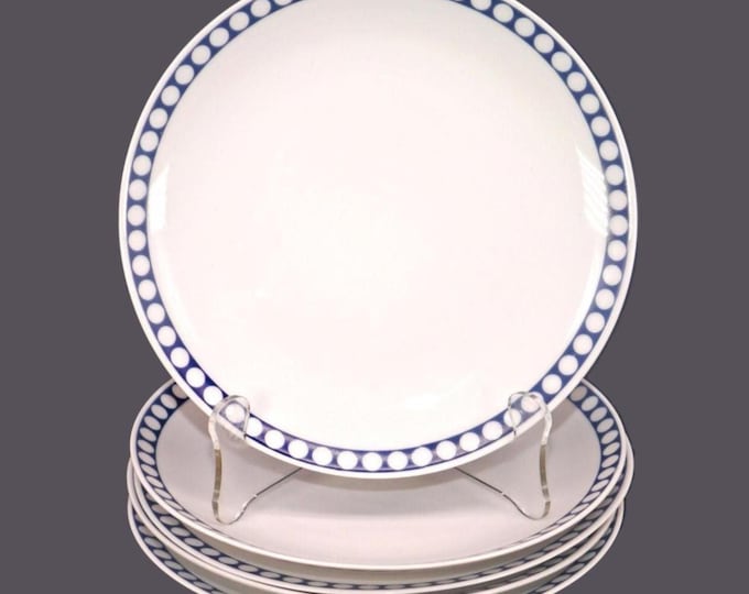 Five Winterling Kirchenlamitz blue-and-white polka dot salad plates made in Bavaria.