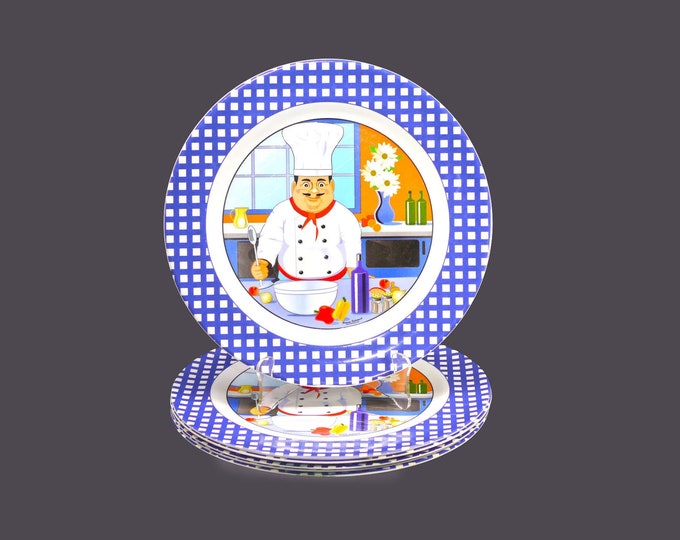 Six Bommy Sabatini Chef & Bar B'Que Man large Mela-ware dinner plates.