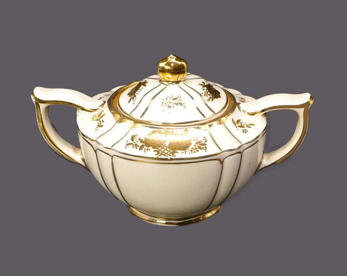 Sadler pattern 1992 gold luster covered sugar bowl in the Aladdin shape. Made in England.