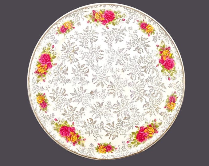 Herbert Aynsley HAY26 gold chintz and roses round cake serving platter made in England.