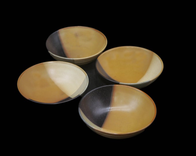 Four Sango Gold Dust Black 5022 stoneware cereal  bowls.