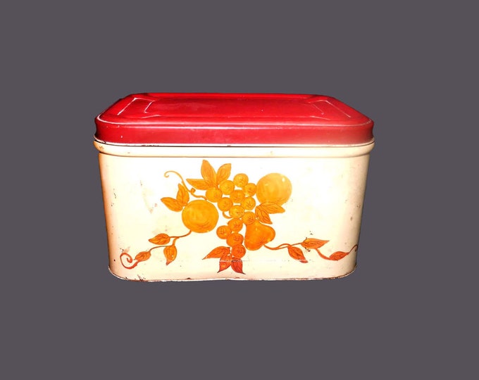 National Can Corporation | NC Colorware metal bread box with vent. Rustic, farmhouse hand-painted fruit berries. Made in USA.