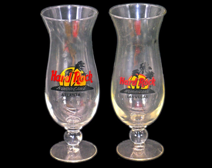 Hard Rock Cafe Hurricane glasses Atlanta and Las Vegas. Etched-glass branding.