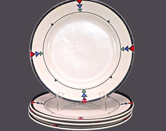 Vintage Vitromaster Cycles stoneware dinner plates. Set of 4. Flaws.