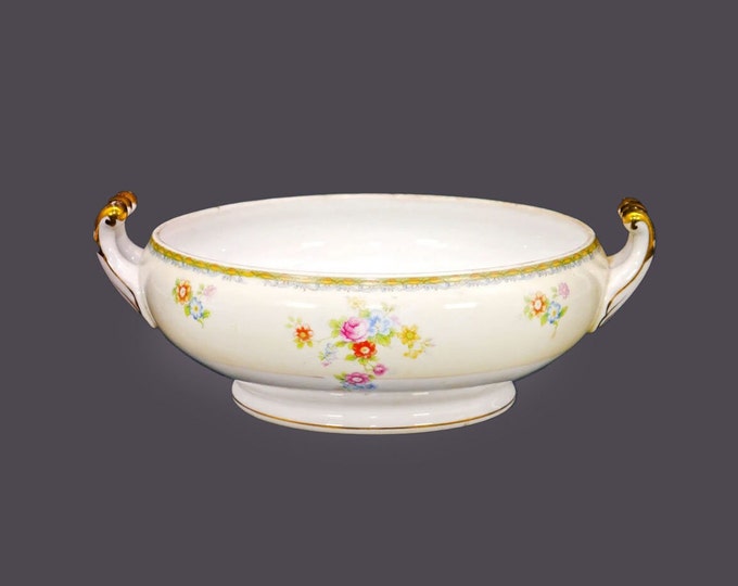 Gold China GOC35 round, handled vegetable serving bowl made in Japan. Flaw (see below).