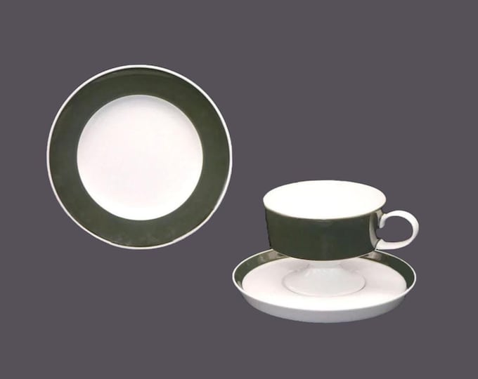 Rosenthal Olive trio of cup and saucer set with one dessert plate. Tapio Wirkkala design made in Germany.