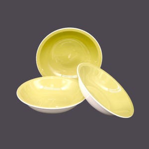 Three Mikasa Tampa coupe, stoneware soup bowls. Cera-Stone stoneware made in Japan. All green.