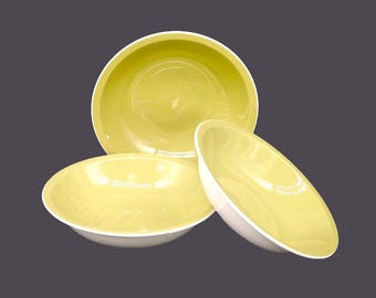 Three Mikasa Tampa coupe, stoneware soup bowls. Cera-Stone stoneware made in Japan. All green.