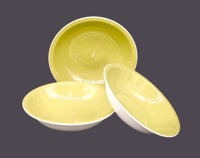 Three Mikasa Tampa coupe, stoneware soup bowls. Cera-Stone stoneware made in Japan. All green.