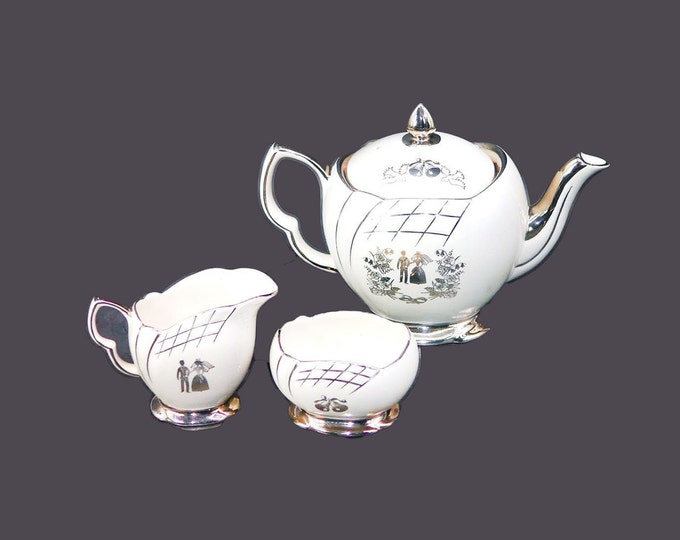 Royal Winton Our Wedding teapot with lid, creamer and open sugar bowl. 25th Anniversary | Silver Anniversary. Flaws (see below).