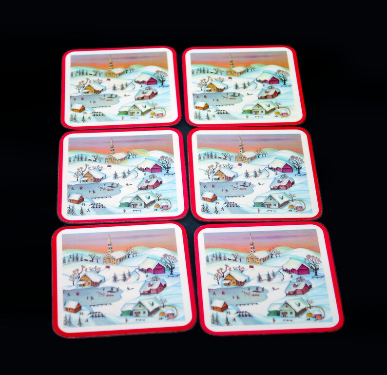 Set of Six Vintage 1970s Pimpernel White Christmas Coasters. Etsy Canada