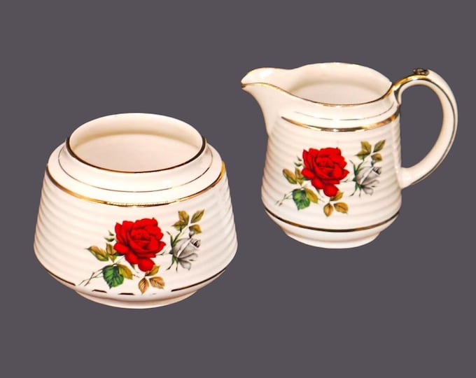 Sadler 3497 red roses creamer and open sugar bowl set made in England.
