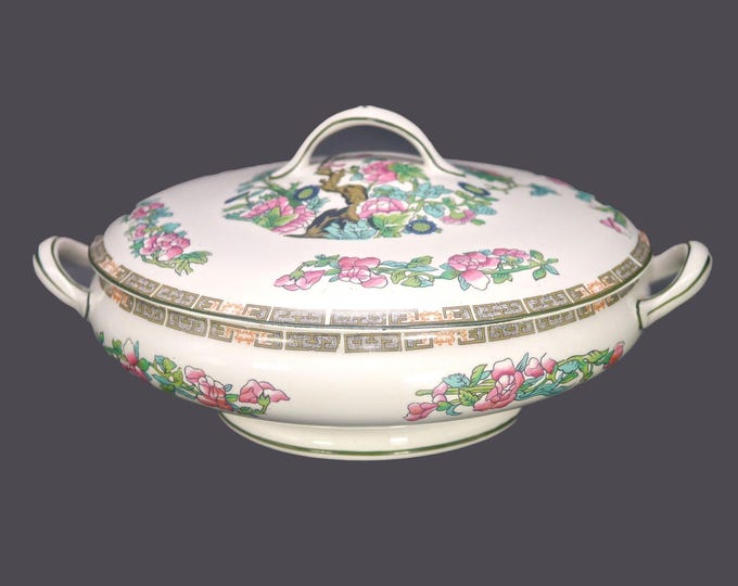 Antique John Maddock Indian Tree round, covered serving bowl made in England.