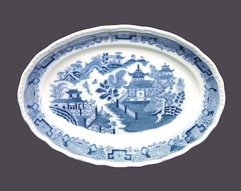 Antique Bristol Pottery Poutney Mandarin flow-blue oval meat or turkey platter made in England. Flaw (see below).