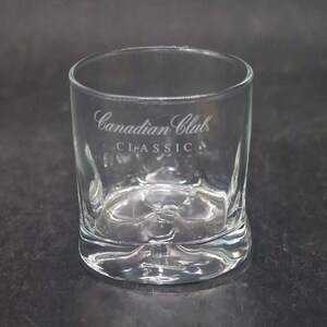 Canadian Club Classic rye whisky lo-ball, whisky, on-the-rocks glass.