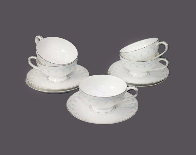 Five Mikasa Narumi Felicia 5257 wide-mouth cup and saucer sets made in Japan.
