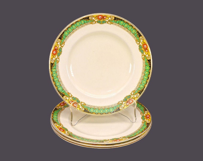 Four art-deco era Wood & Sons WOO190 | W431 salad plates. Ivory Ware ironstone made in England.