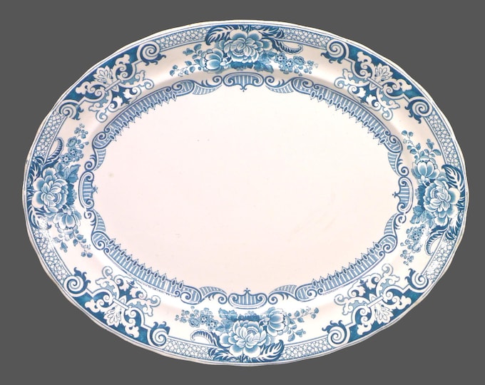 Antique Aesthetic Movement large oval blue-and-white turkey platter. United Kingdom manufacture.