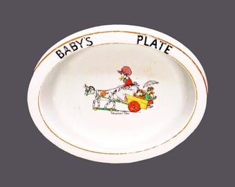 Antique Paragon Star early Mallet | Soper-like baby's oval cereal, porridge, oatmeal bowl. Goose in cart, Made in England.