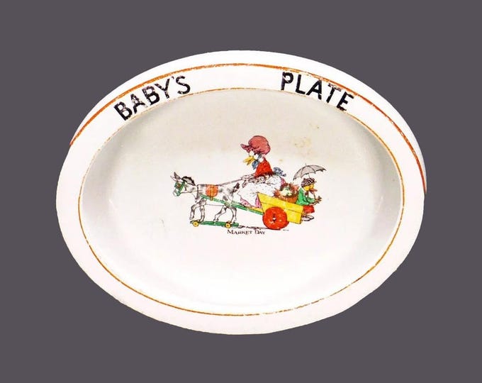 Antique Paragon Star early Mallet | Soper-like baby's oval cereal, porridge, oatmeal bowl. Goose in cart, Made in England.