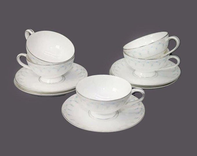 Five Mikasa Narumi Felicia 5257 wide-mouth cup and saucer sets made in Japan.