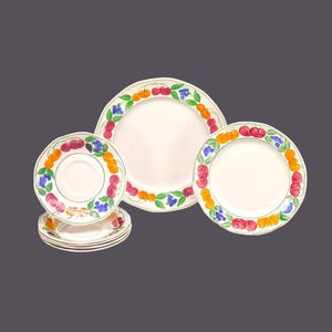 Vintage Royal Tudor Ware BAB5 Plate Set: Fruit & Florals. England.