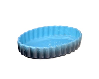 Vintage Beauceware Oval Baker: Teal Blue Ceramique de Beauce