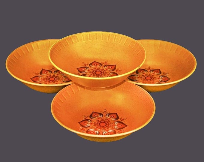 Four H. Aynsley | Herbert Aynsley Dragon Gold stoneware cereal bowls. Brown medallion made in England. Flaws.