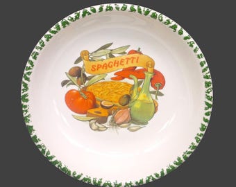 Vintage CMS Italy Spaghetti Serving Bowl: Hand-Painted Vegetable Design. Flaw.